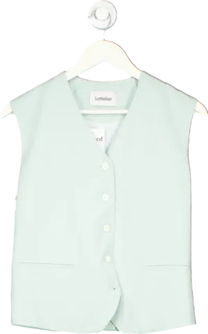 Lattelier Mint Green Linen Blend Waistcoat UK M