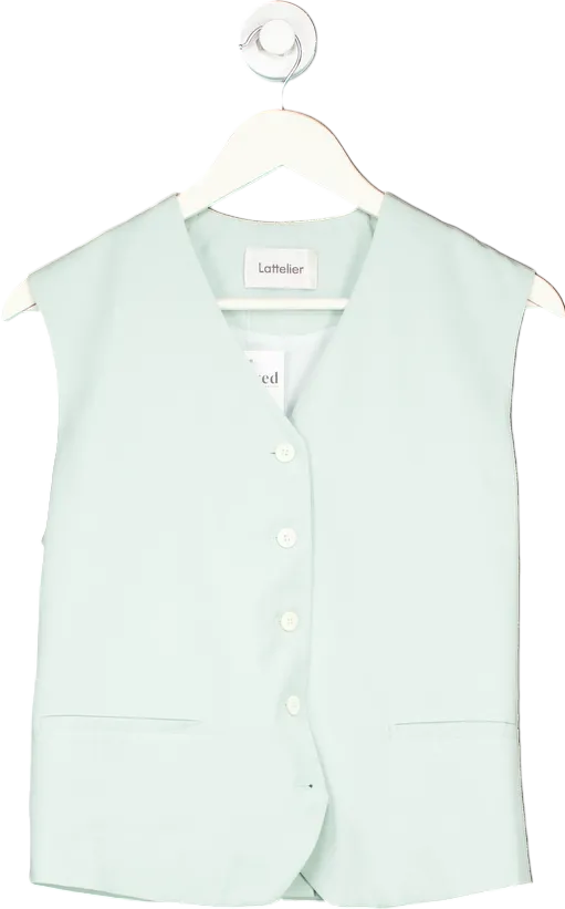 Lattelier Mint Green Linen Blend Waistcoat UK M