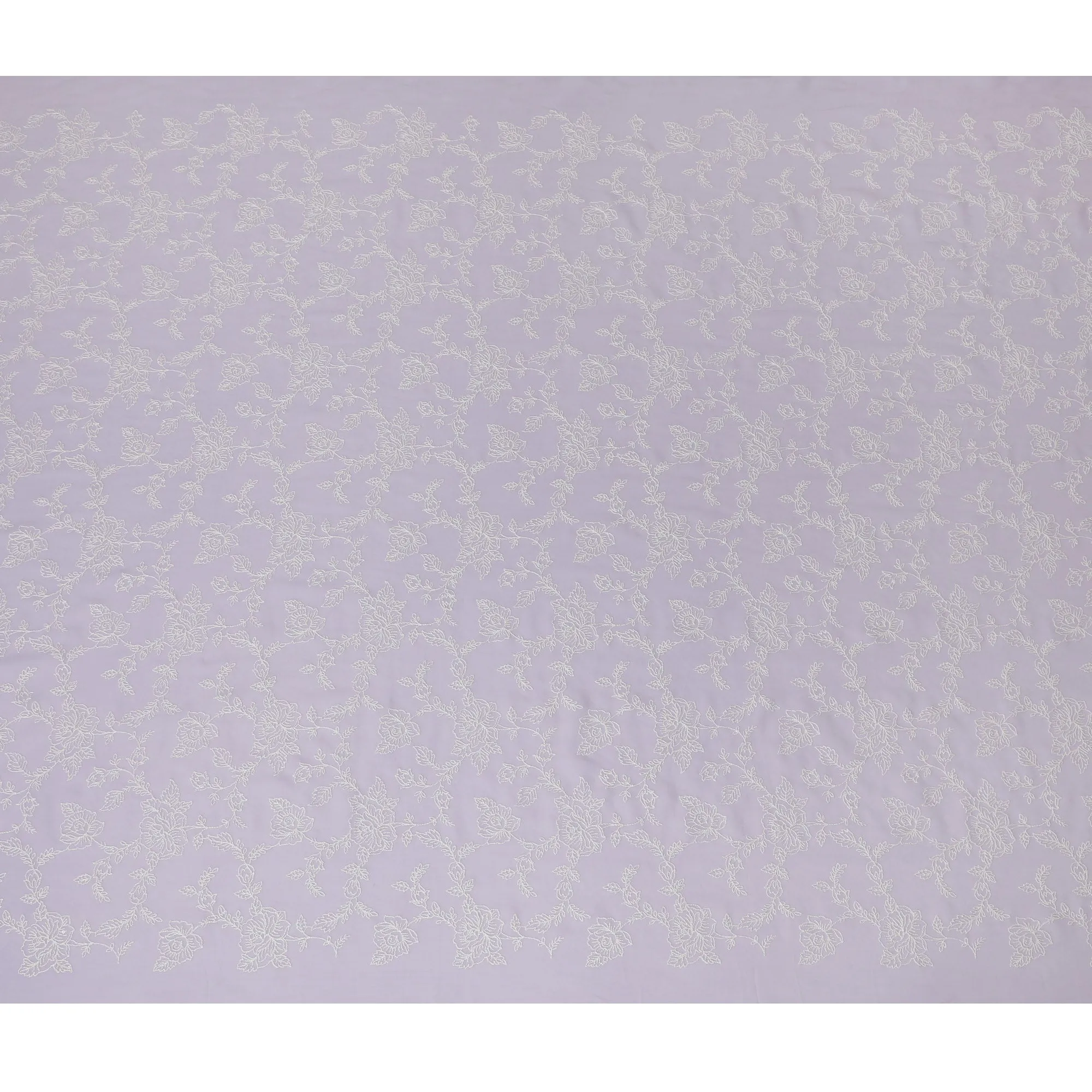 Lavender Floral Embroidered Georgette Fabric - 110 cm Width, Lightweight & Flowy, Ideal for Dresses & Drapes-D19147