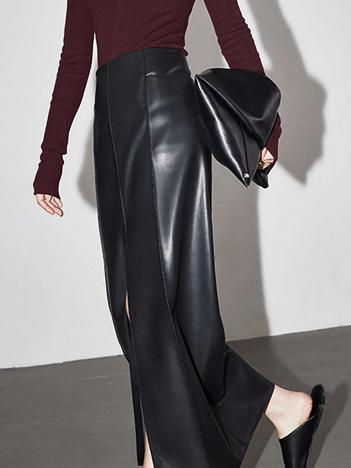 Leather Slit Graceful Maxi Skirt