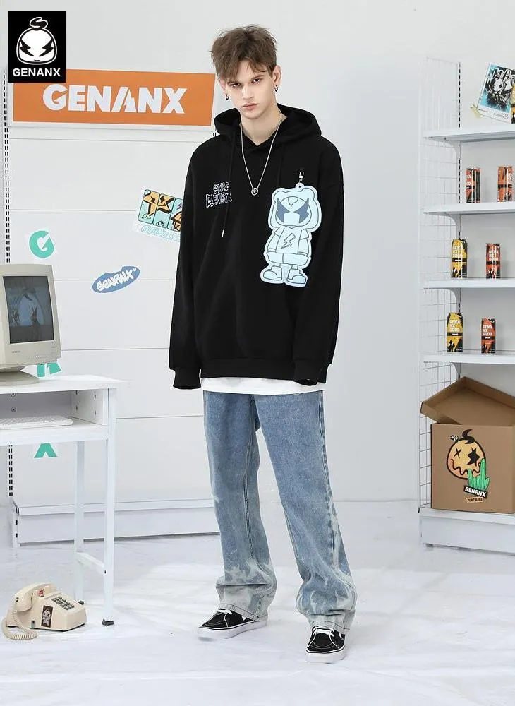 Letter Print Fleece Hoodies With Detachable Pendant