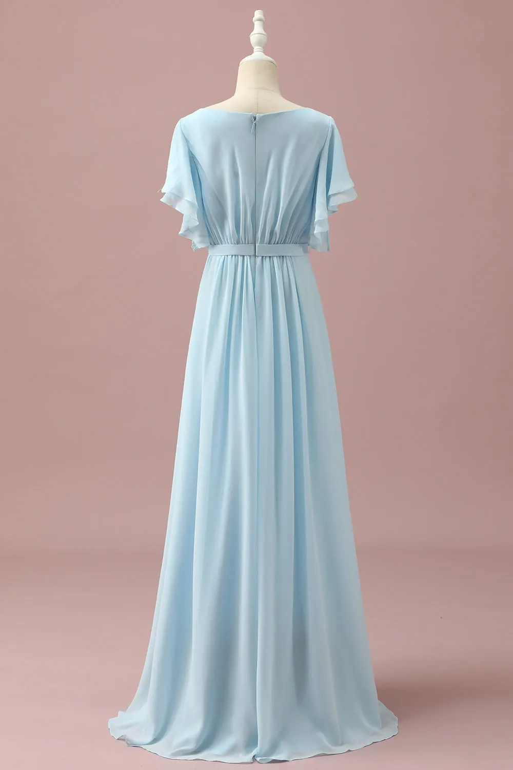 Light Blue Chiffon Batwing Sleeves A-Line Junior Bridesmaid Dress