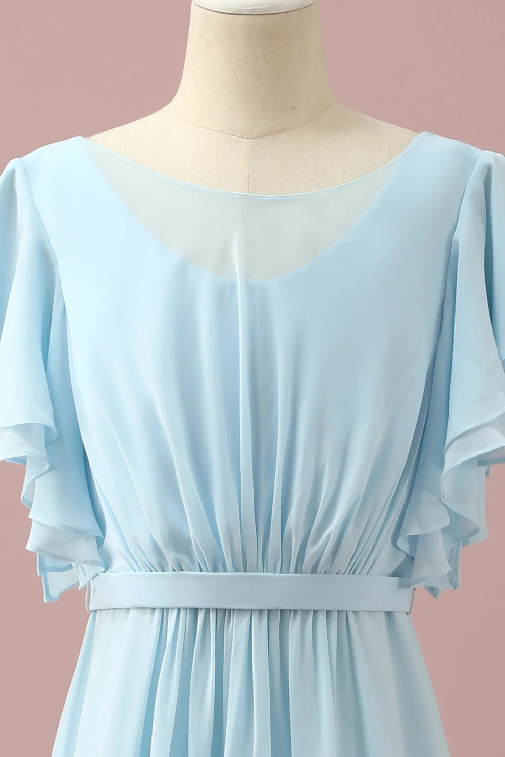 Light Blue Chiffon Batwing Sleeves A-Line Junior Bridesmaid Dress