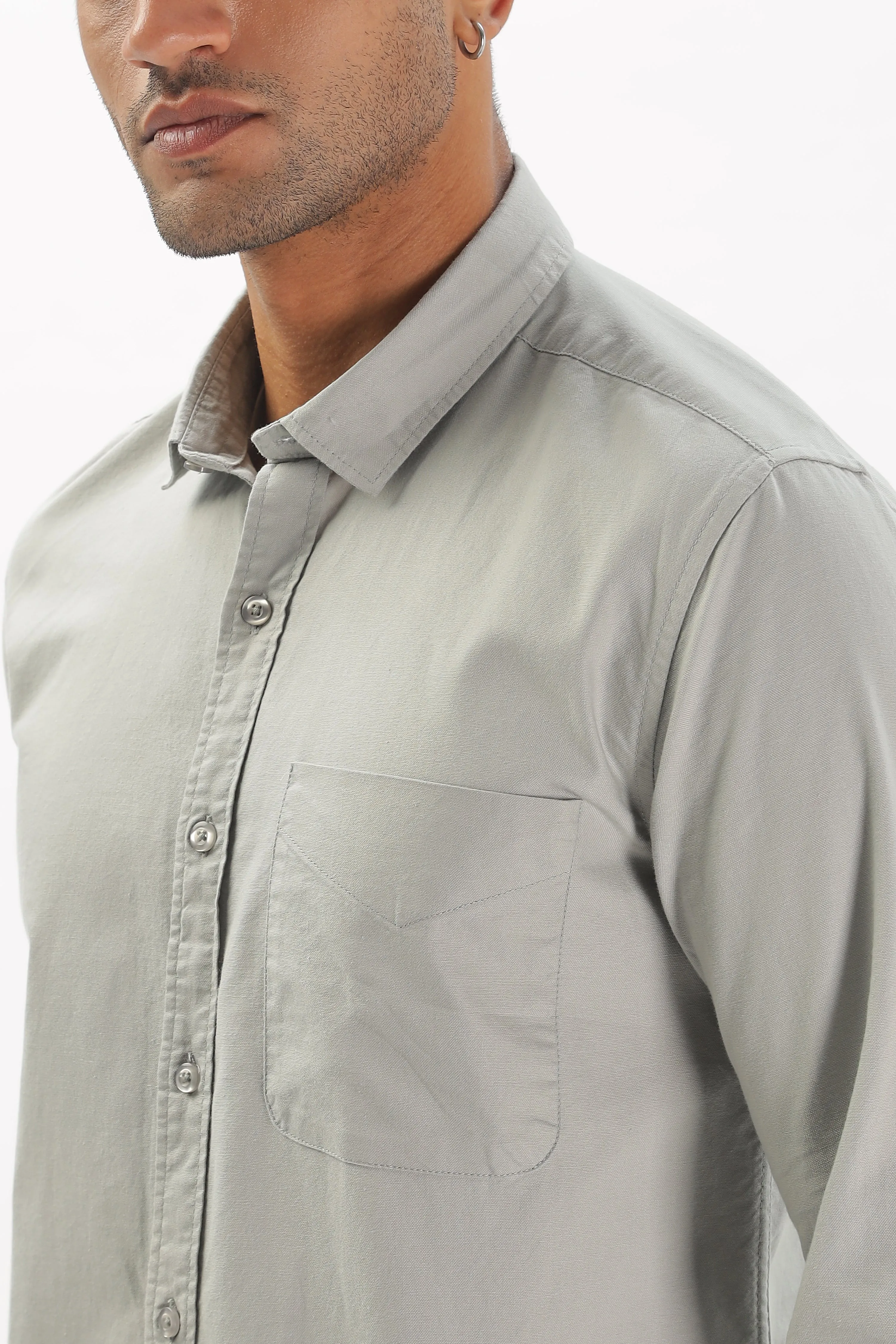 Light Gray Regular Fit Plain Full Sleeve Shirt