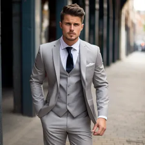 Light Grey Three Piece Wedding and Business Suit for Men - Elegant, Versatile, and Stylish