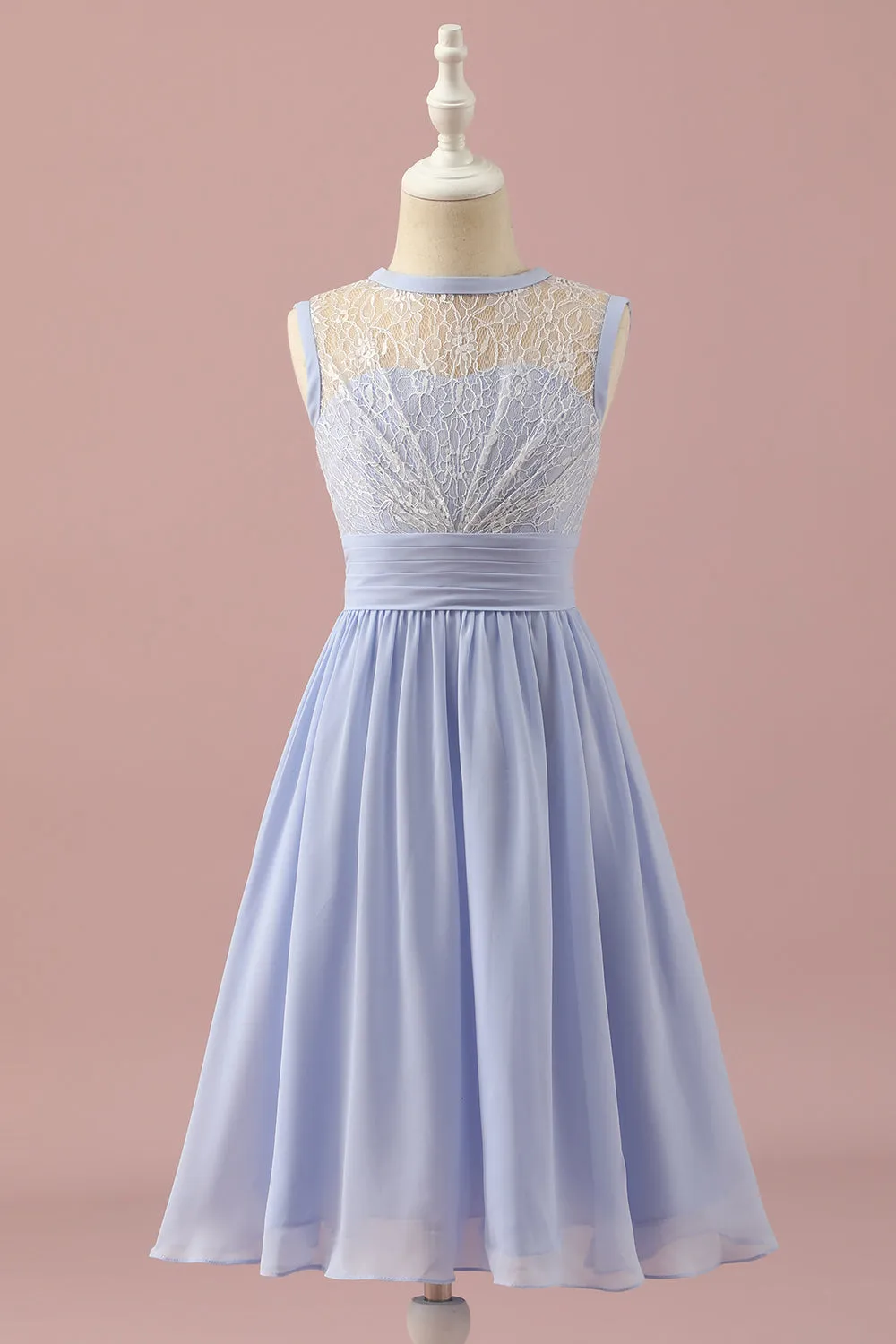 Light Purple Lace and Chiffon Short Junior Bridesmaid Dress