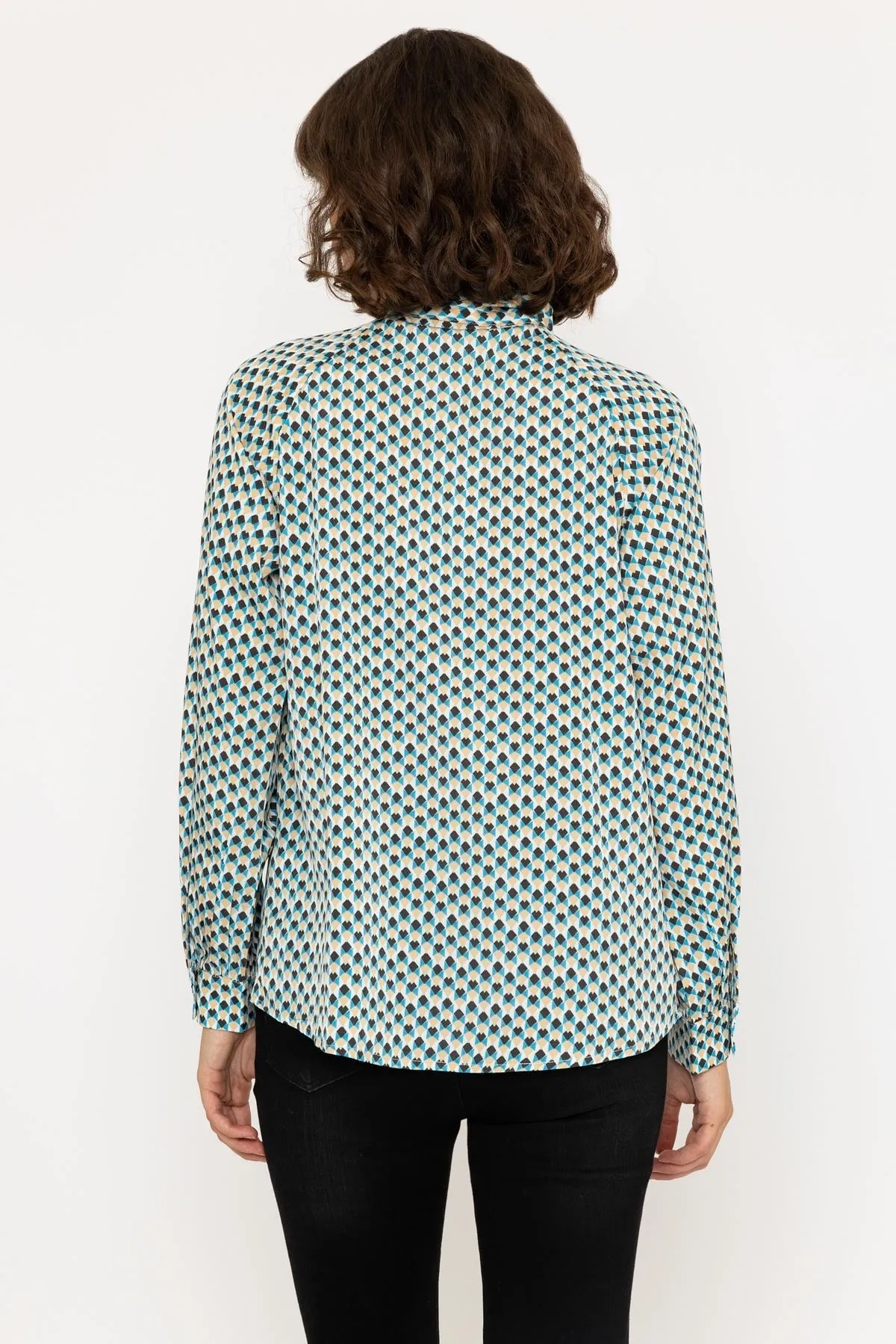 Long Sleeve Blue Geometric Heritage Blouse