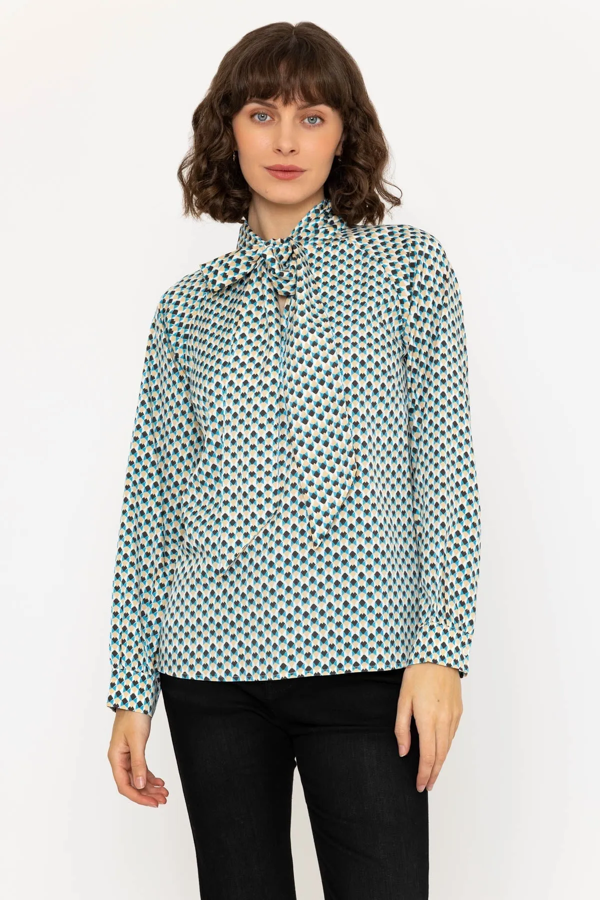 Long Sleeve Blue Geometric Heritage Blouse