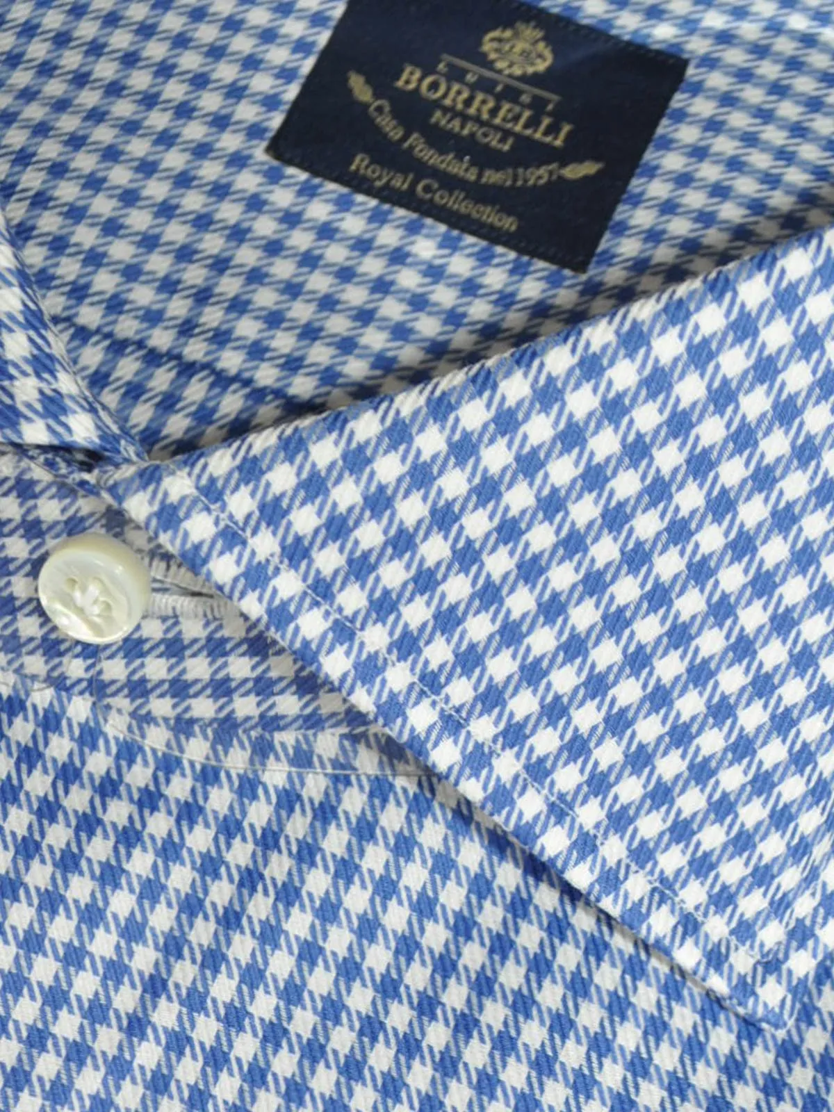 Luigi Borrelli Dress Shirt ROYAL COLLECTION White Royal Blue Check Design 40 - 15 3/4 SALE