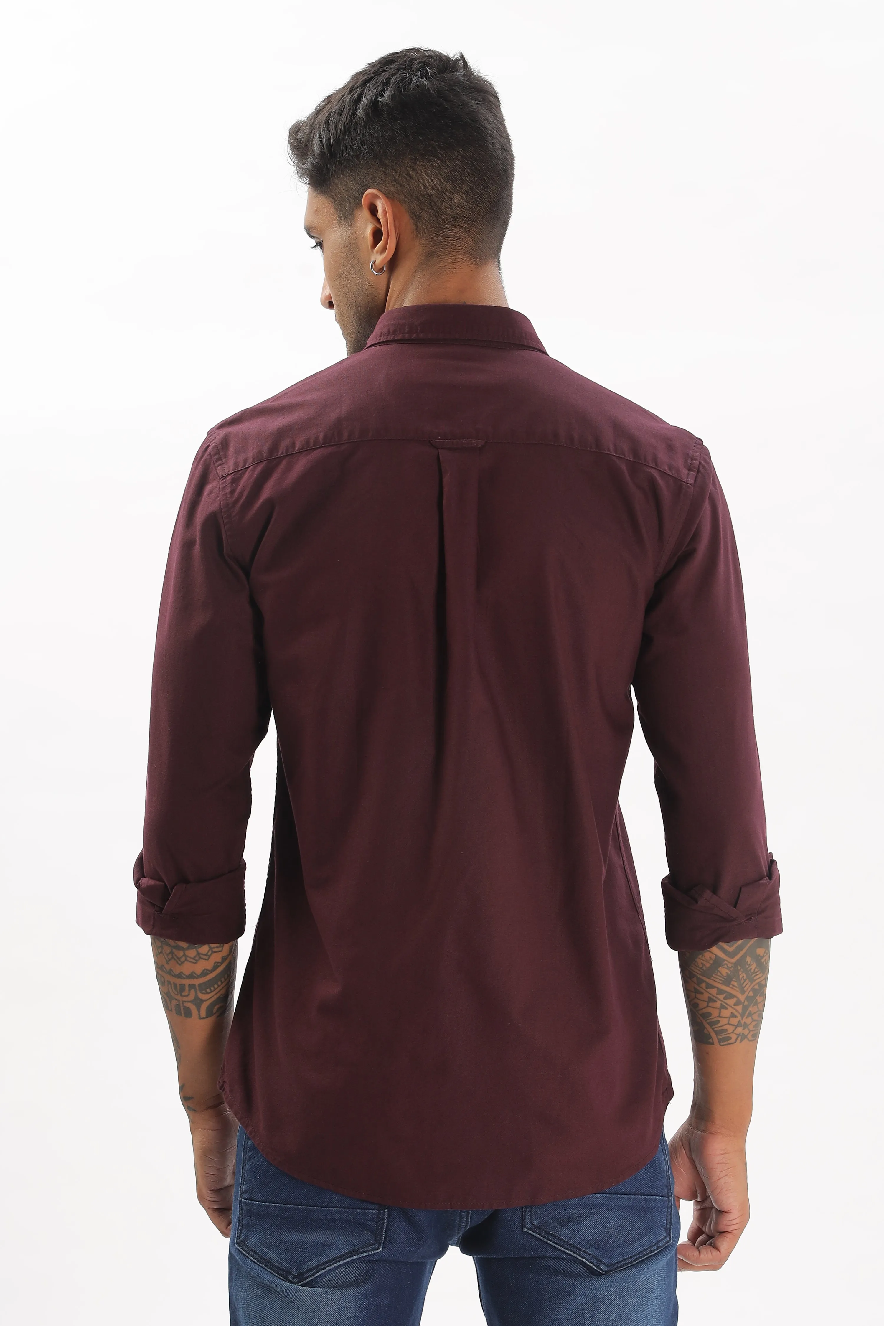 Magenta Regular Fit Plain Full Sleeve Shirt