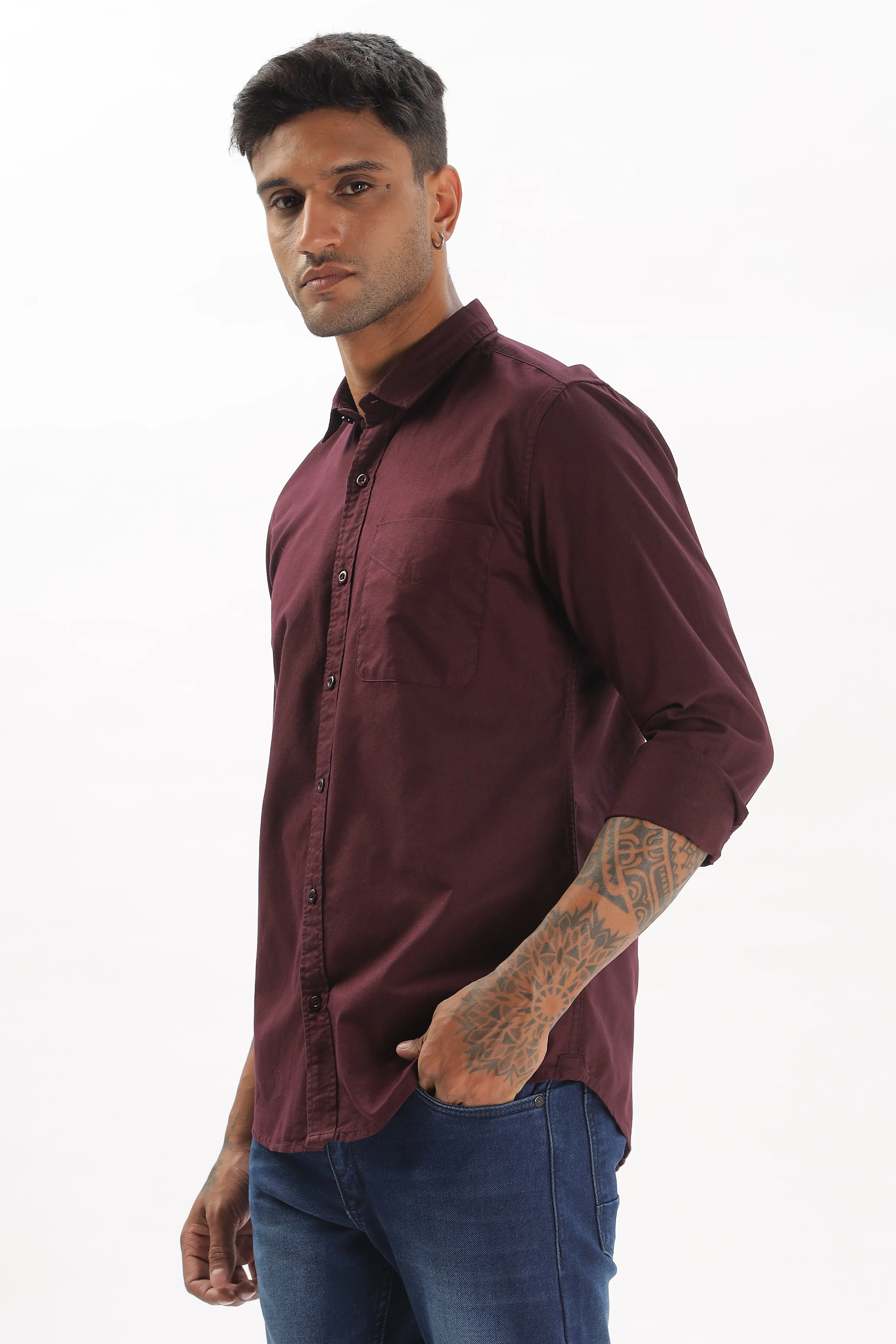 Magenta Regular Fit Plain Full Sleeve Shirt