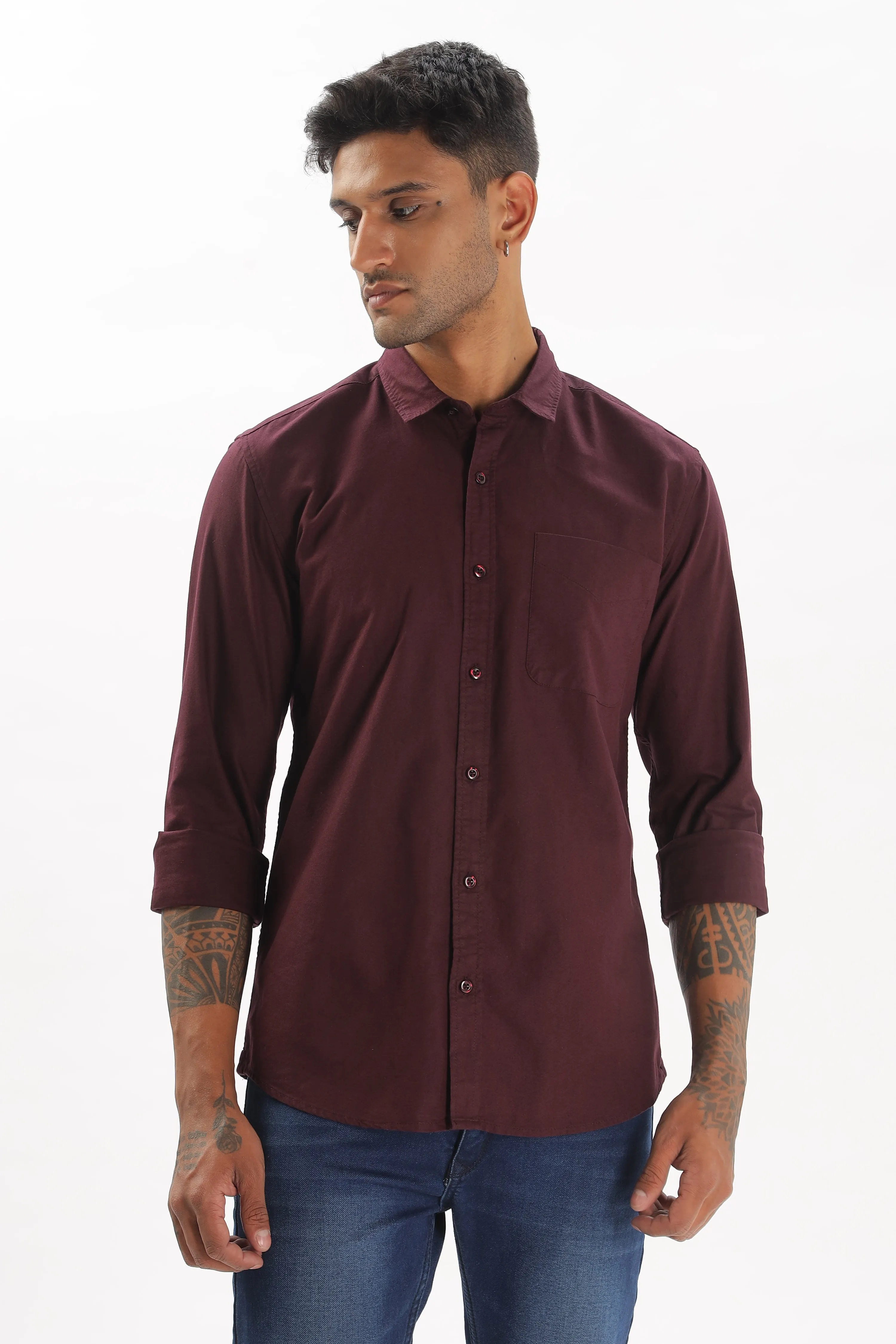 Magenta Regular Fit Plain Full Sleeve Shirt