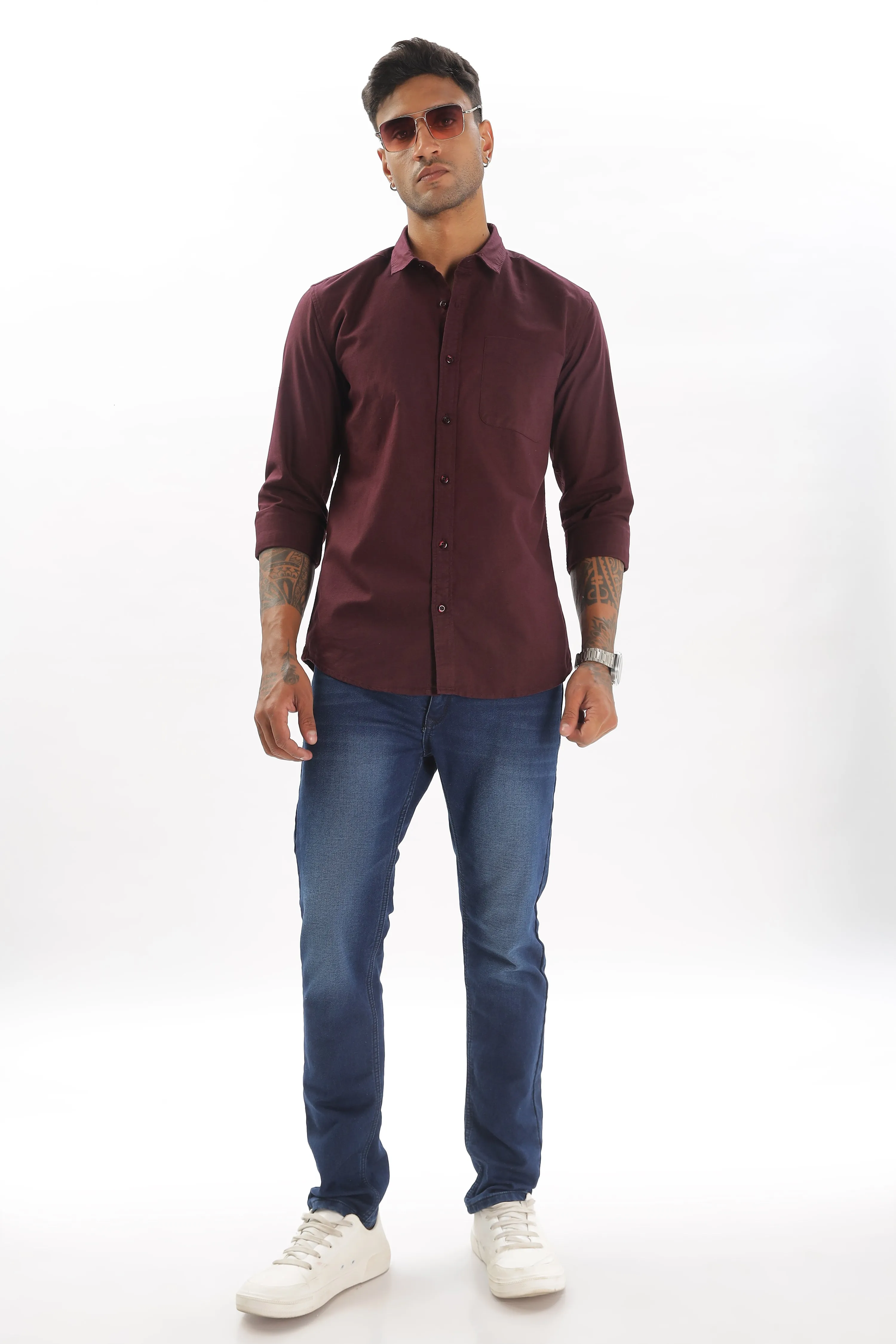 Magenta Regular Fit Plain Full Sleeve Shirt