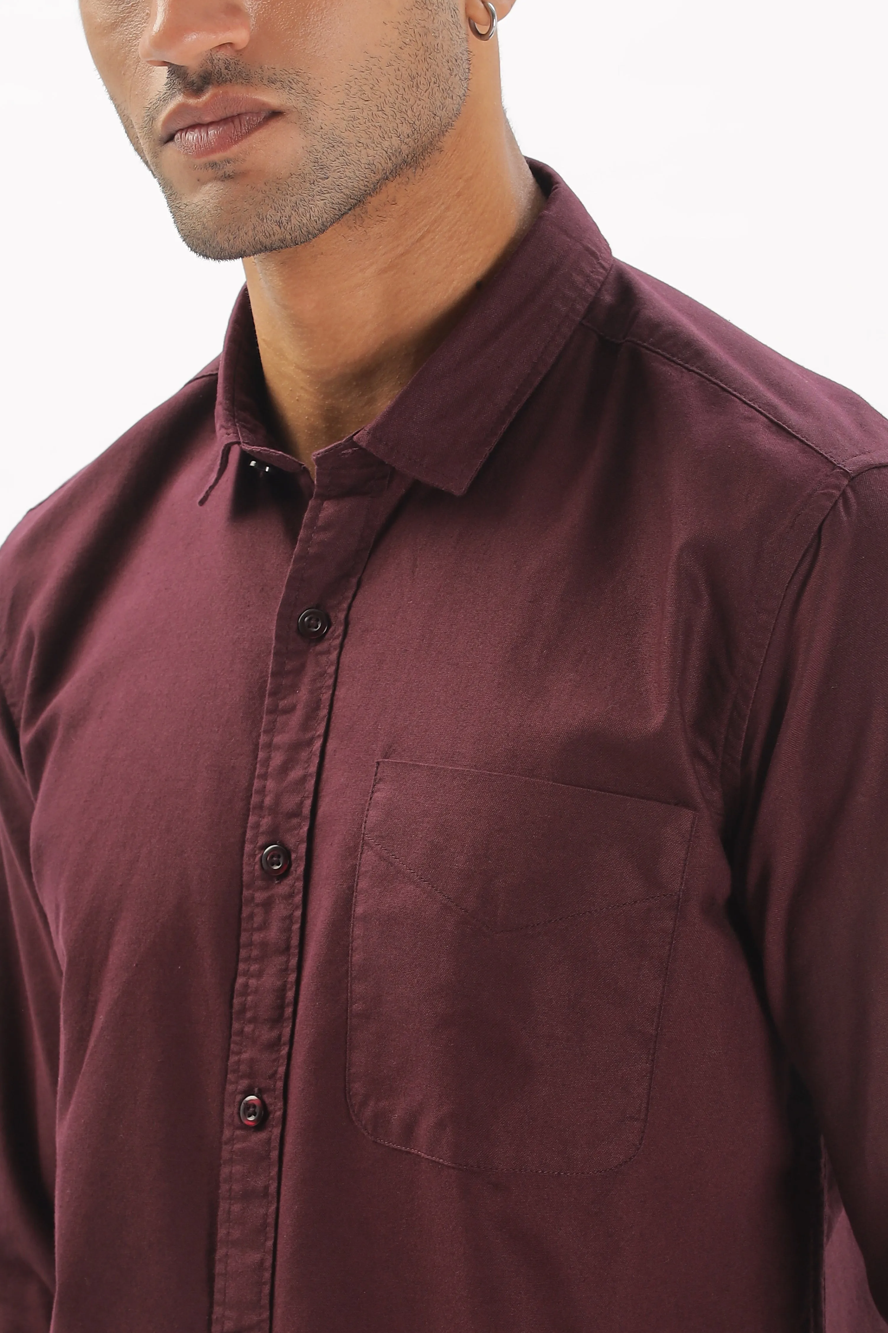 Magenta Regular Fit Plain Full Sleeve Shirt