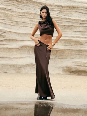 Maillard Asymmetric Graceful Waist Maxi Skirt