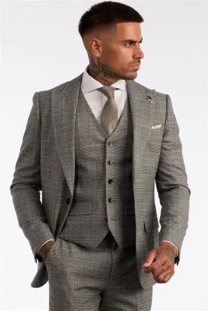 Men's Grey 3 Piece Suit Prince Of Wales Check Formal Business Dress Suits