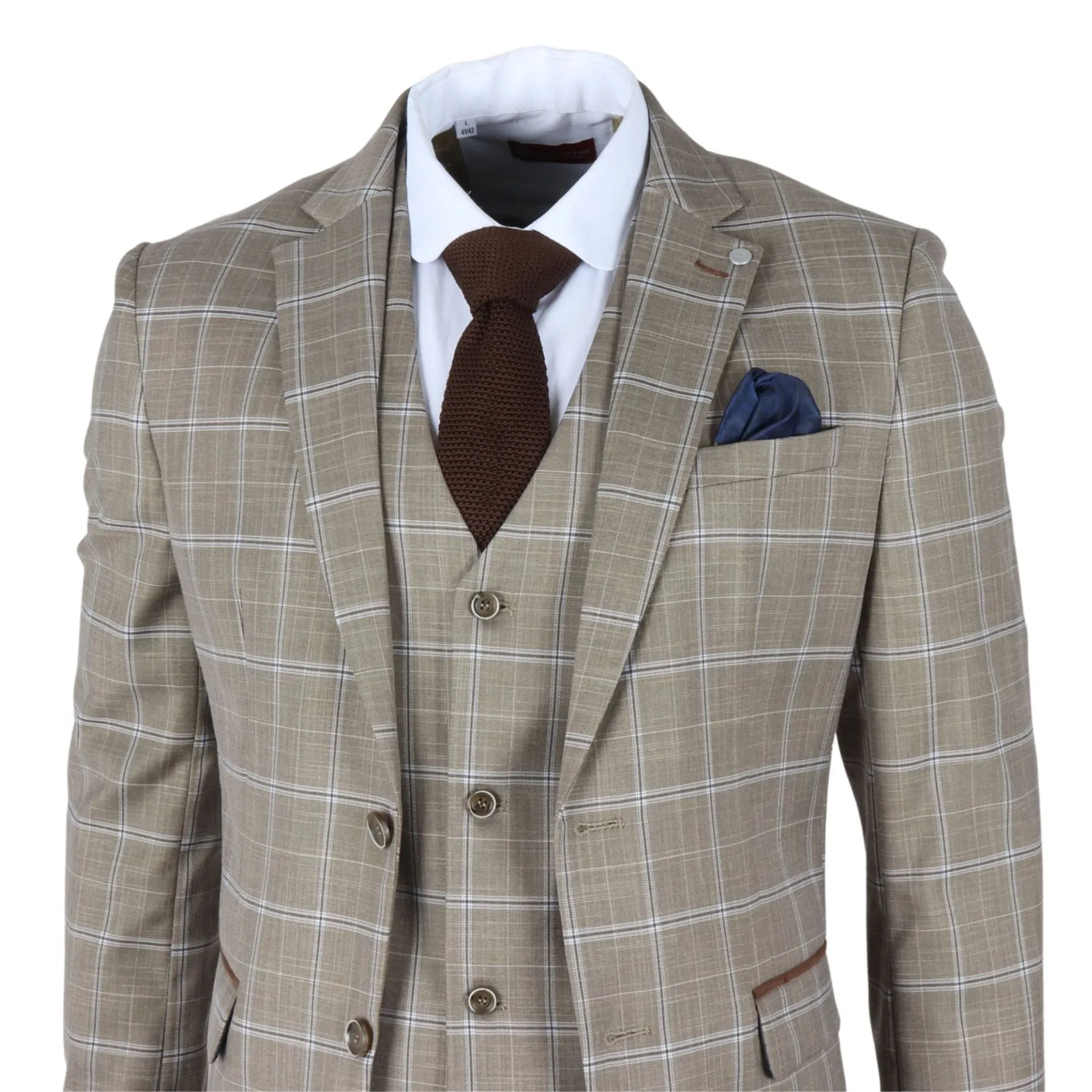 Men's Suit 3 Piece Brown Checked Classic Plaid Tailored Fit Formal Dress