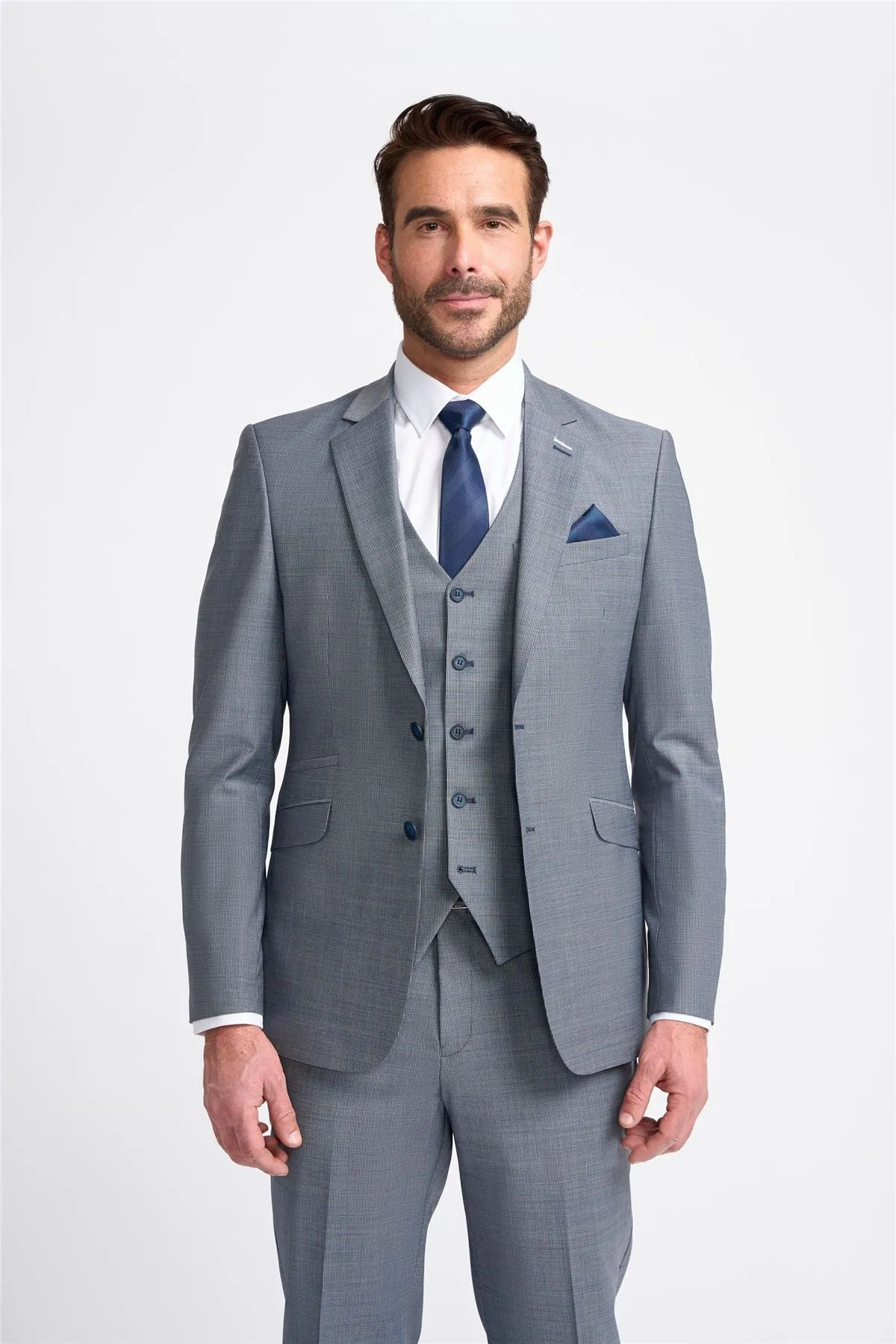 Men's Suit Grey 3 Piece Tailored Fit Formal Wedding Dress