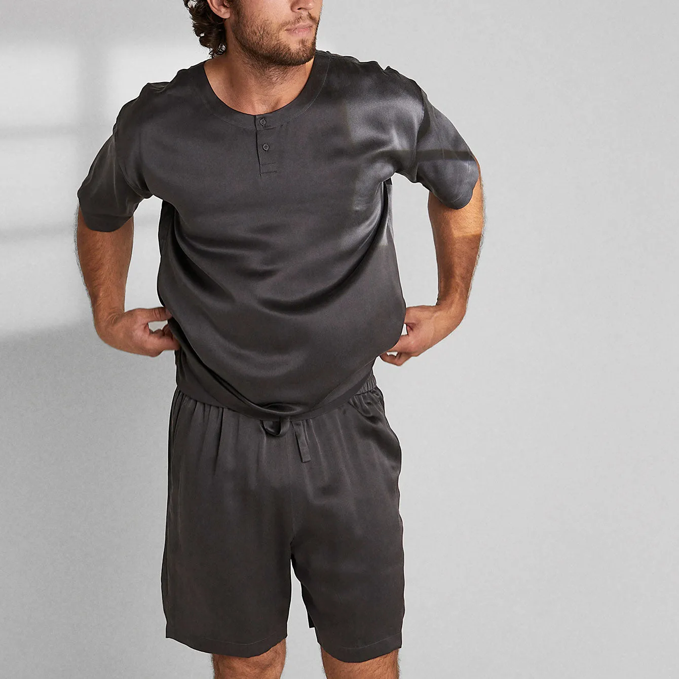 Men's Washable Silk Short Set