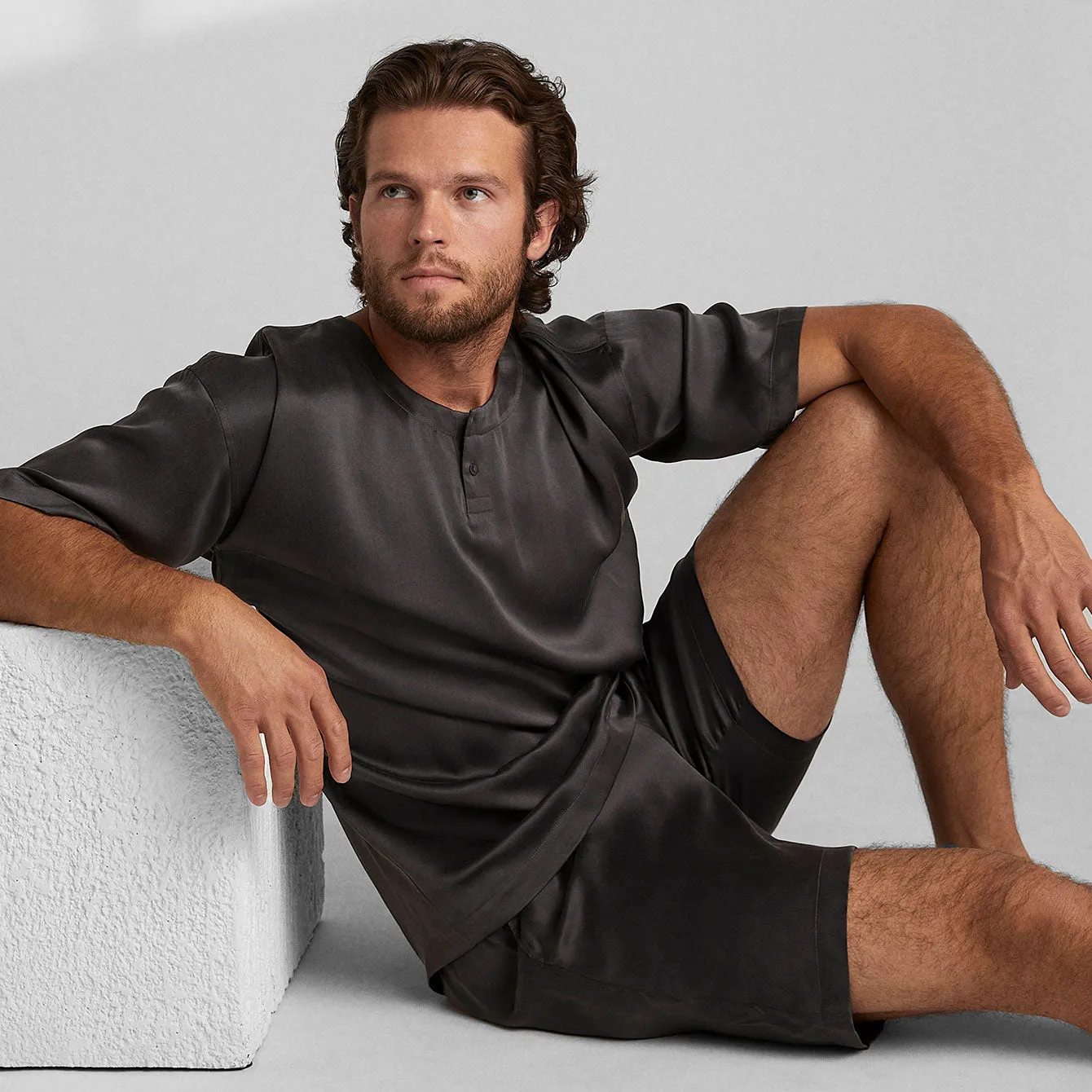 Men's Washable Silk Short Set