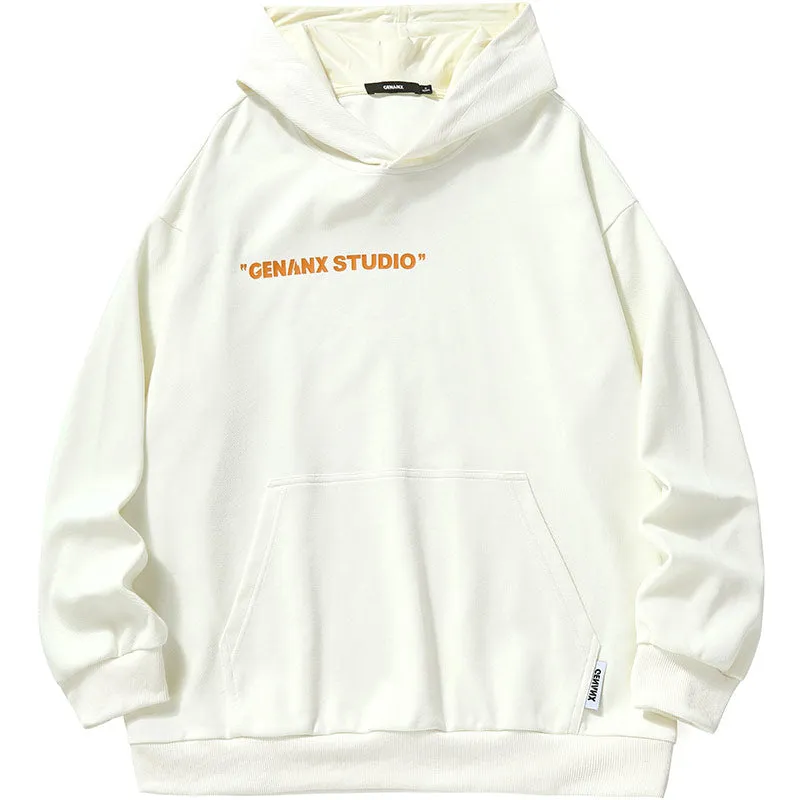 Minimalist Letter Print Plain Kangaroo Pocket Hoodies