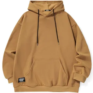 Minimalist Plain Kangaroo Pocket Drop-Shoulder Sleeve Hoodies