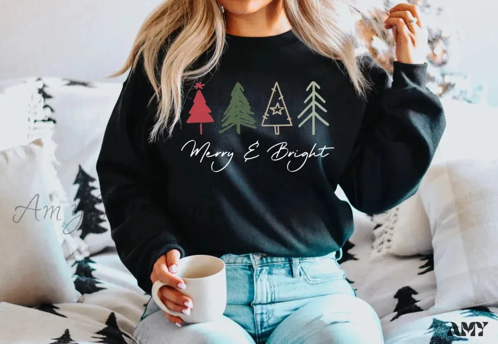 Modern Female All-match Christmas Hoodie - Merry Bright Outdoors