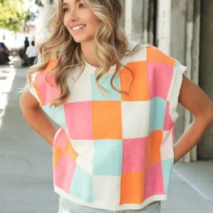 Multi-Color Checker Sweater Vest