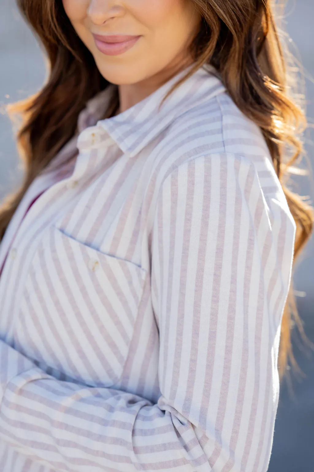 Muted Mixed Stripes Button Up