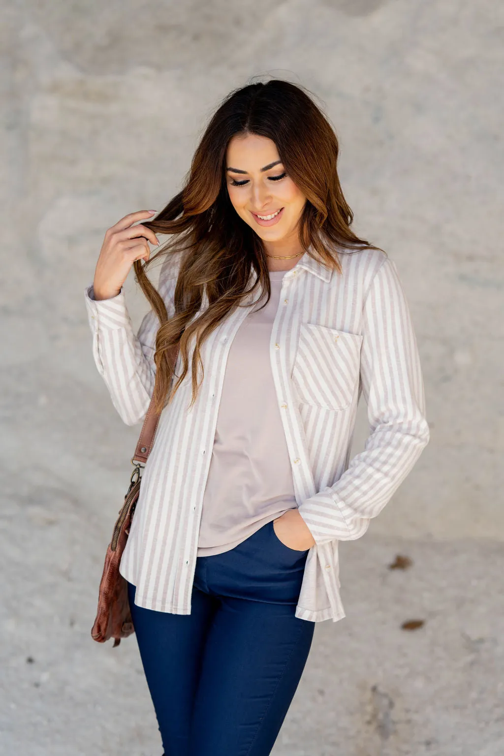 Muted Mixed Stripes Button Up