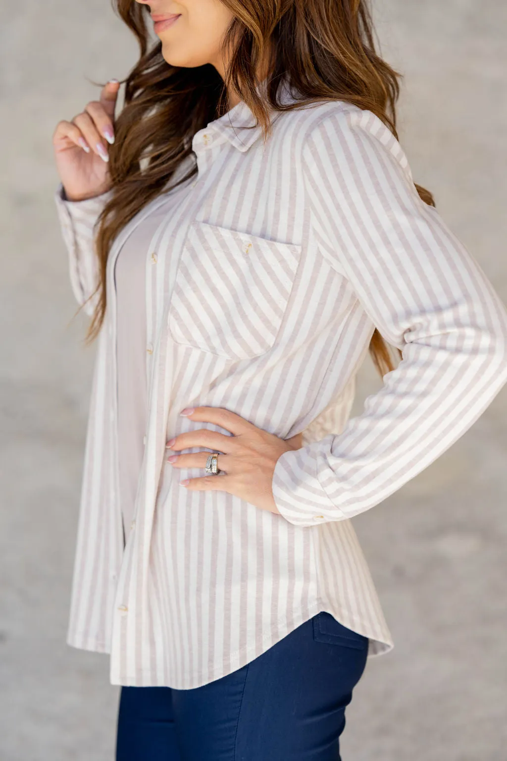 Muted Mixed Stripes Button Up