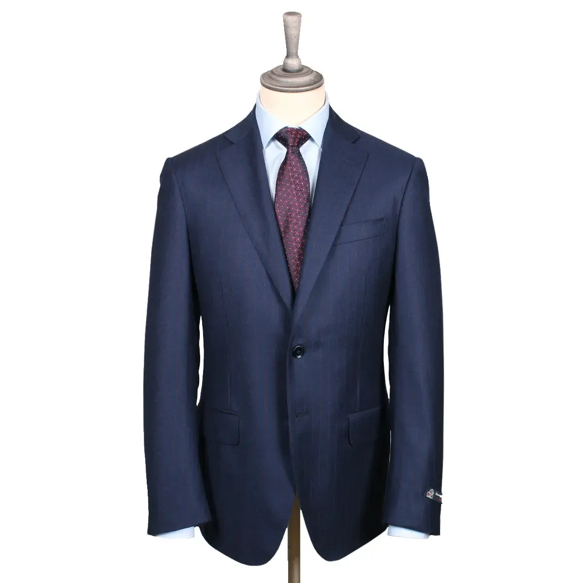 Navy & Red Pinstripe Flannel Virgin Wool Suit