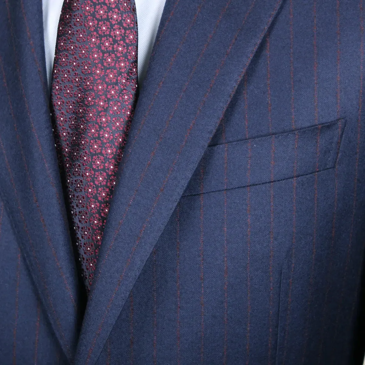 Navy & Red Pinstripe Flannel Virgin Wool Suit