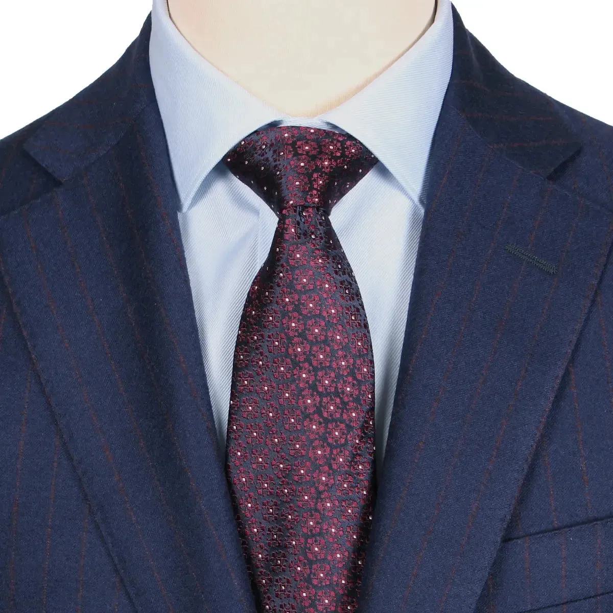 Navy & Red Pinstripe Flannel Virgin Wool Suit