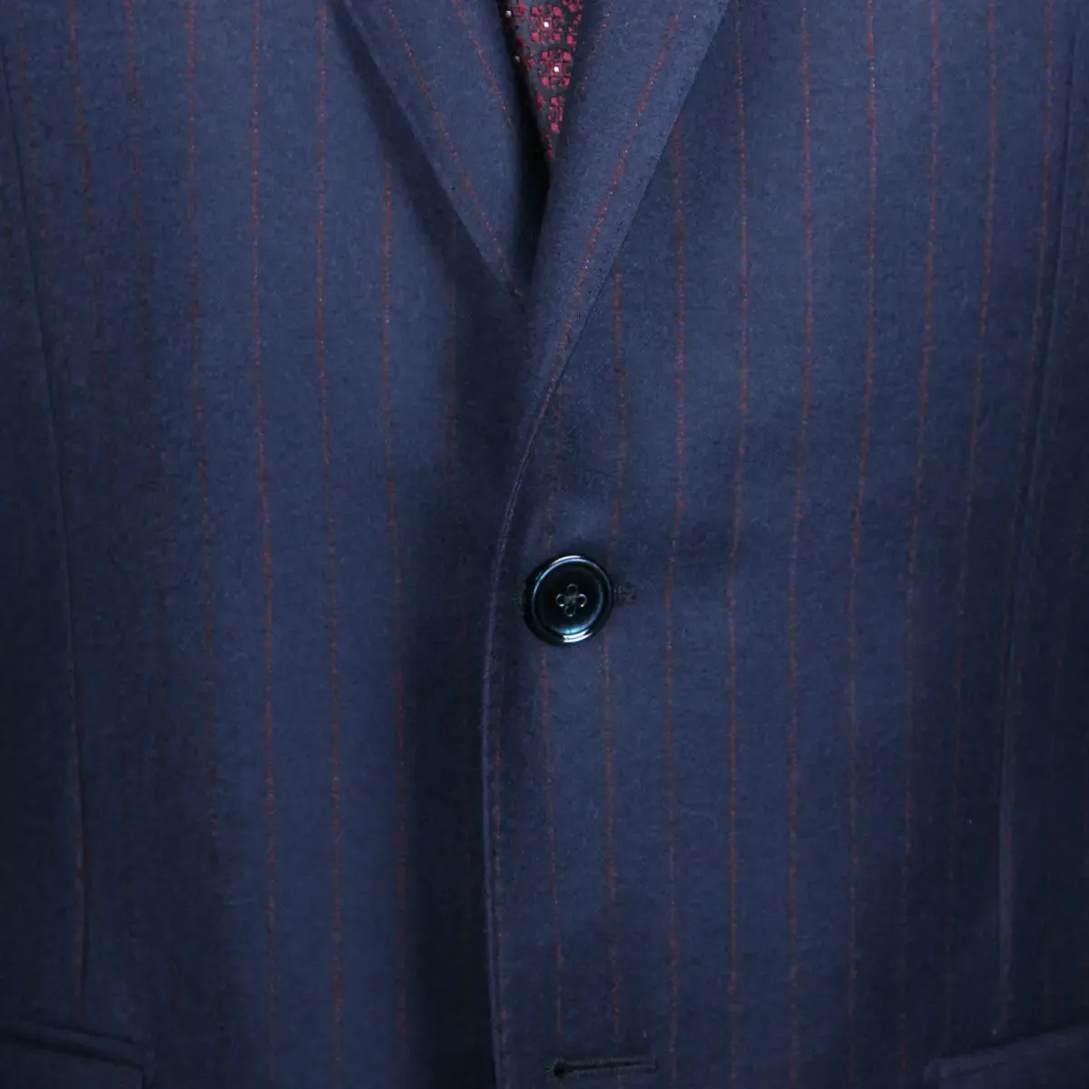 Navy & Red Pinstripe Flannel Virgin Wool Suit