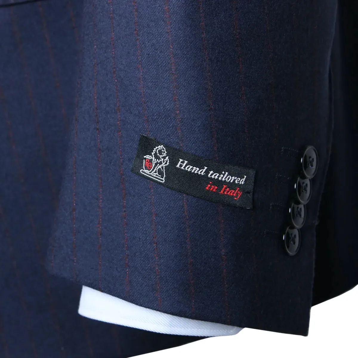 Navy & Red Pinstripe Flannel Virgin Wool Suit