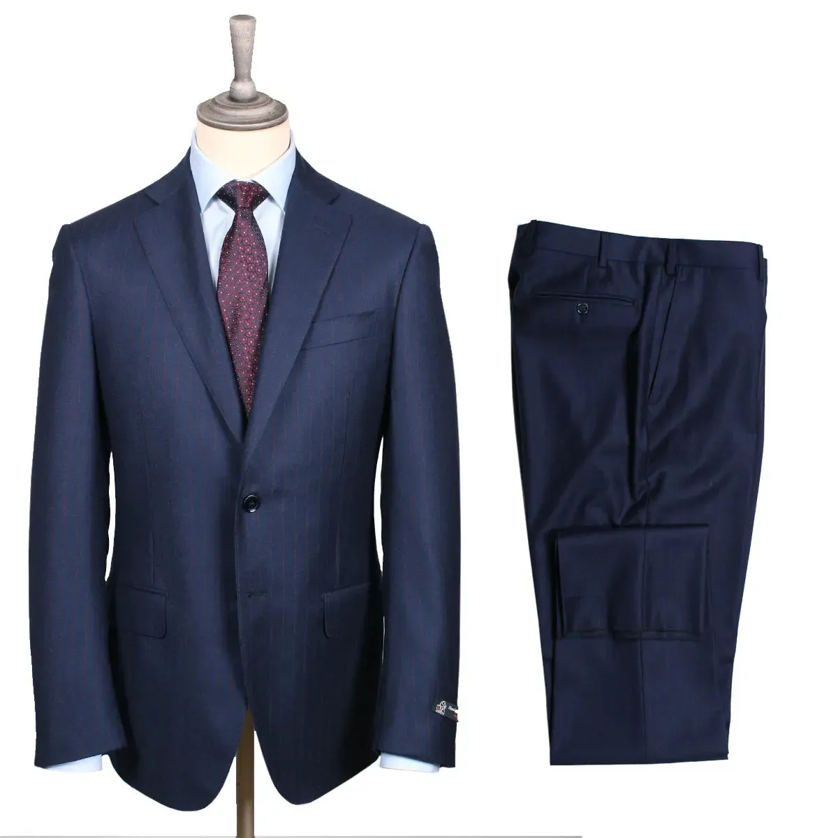 Navy & Red Pinstripe Flannel Virgin Wool Suit