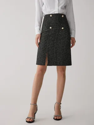 Pearl Button Graceful Split Midi Skirt