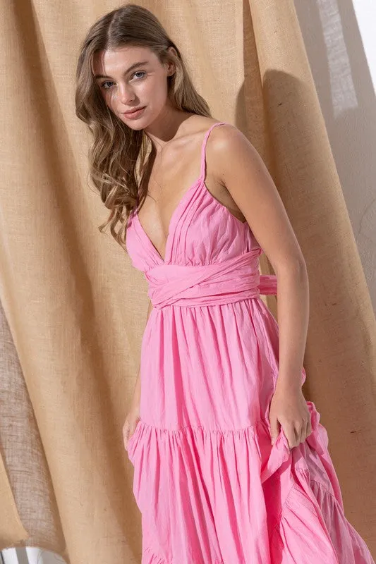 Pink Sling Neck Comfortable Long Dress