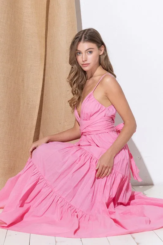 Pink Sling Neck Comfortable Long Dress