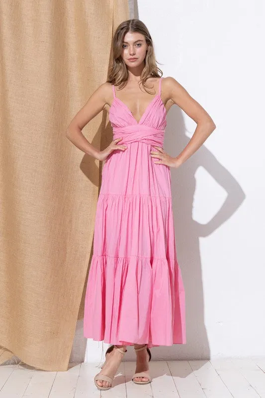 Pink Sling Neck Comfortable Long Dress