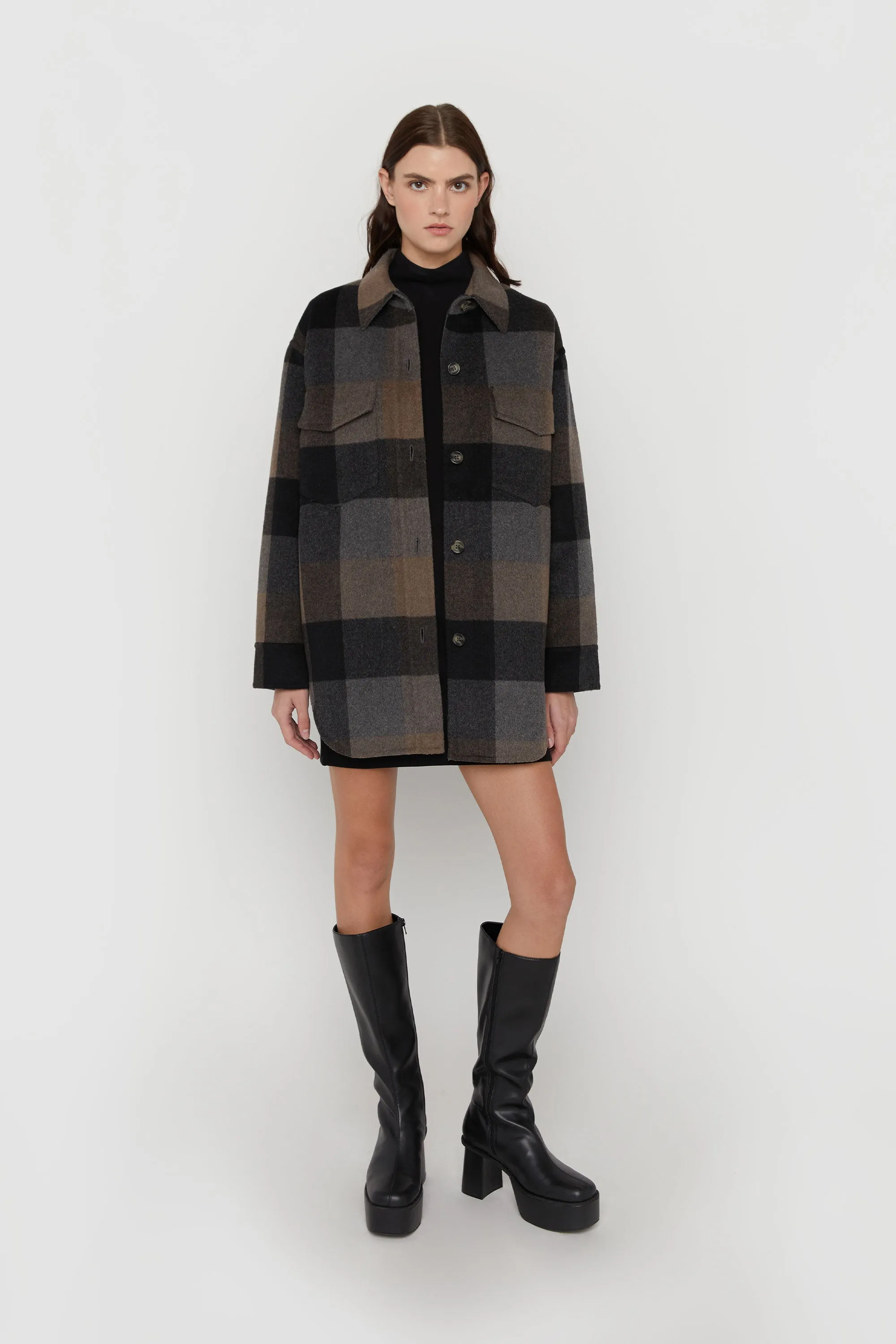 PLAID WOOL BLEND SHACKET