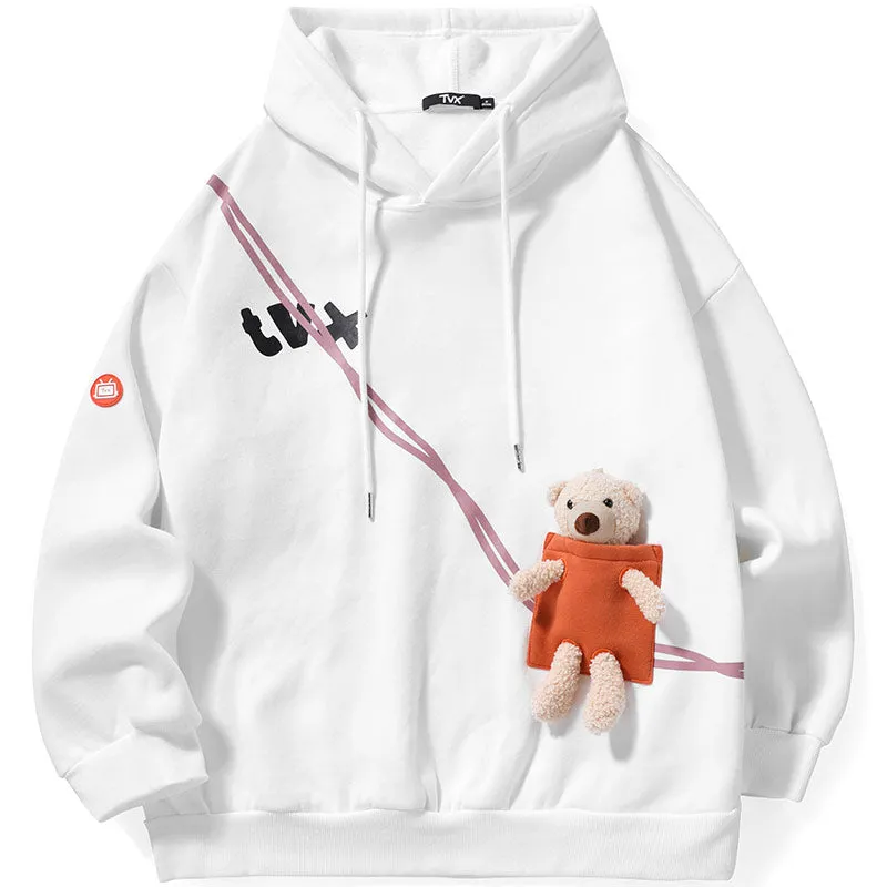 Plain Hoodies With Detachable Doll Bear