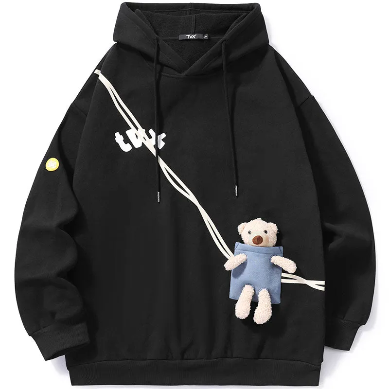 Plain Hoodies With Detachable Doll Bear