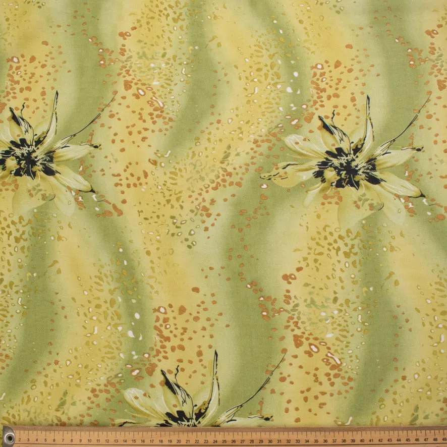 Printed Chiffon Design-241 Floral Yellow & Green Ombre Shaded