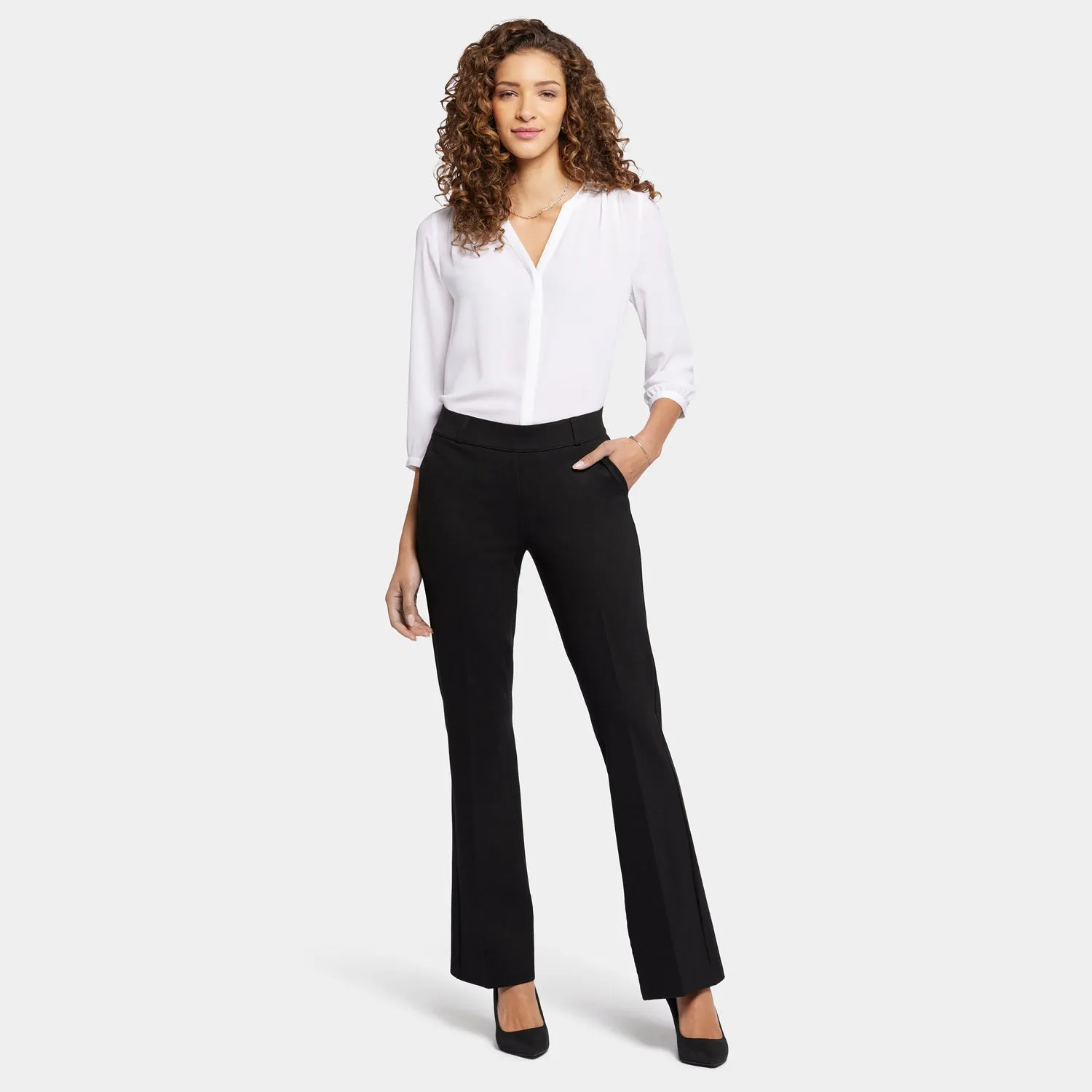 Pull-On Flared Trouser Pants - Black