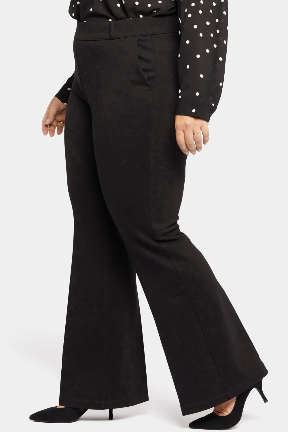 Pull-On Flared Trouser Pants In Plus Size - Black