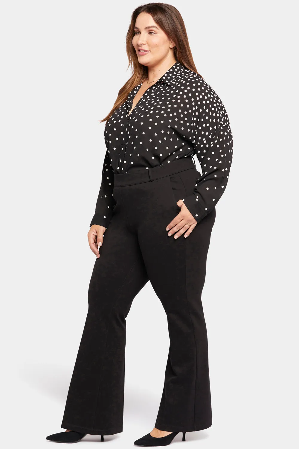 Pull-On Flared Trouser Pants In Plus Size - Black