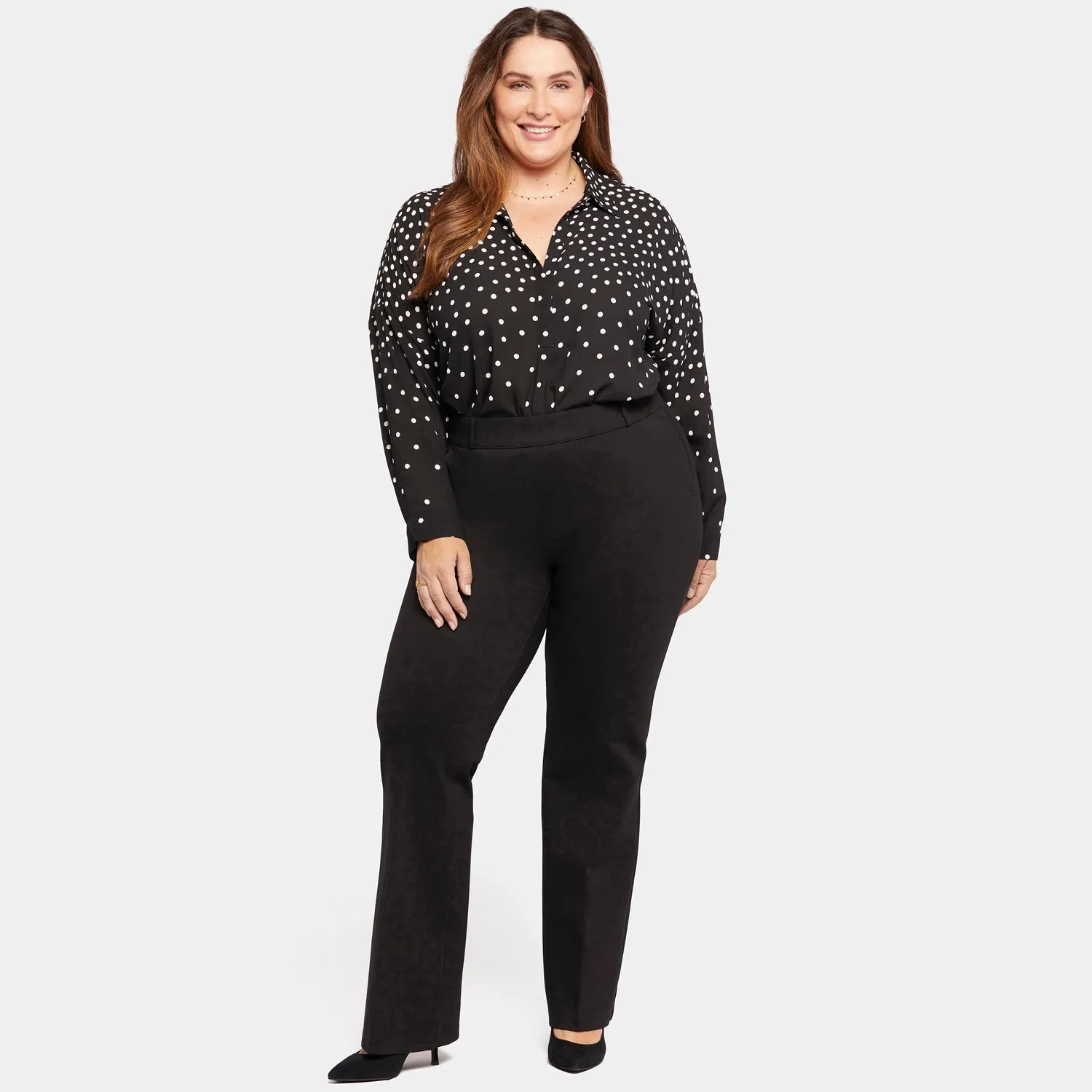 Pull-On Flared Trouser Pants In Plus Size - Black