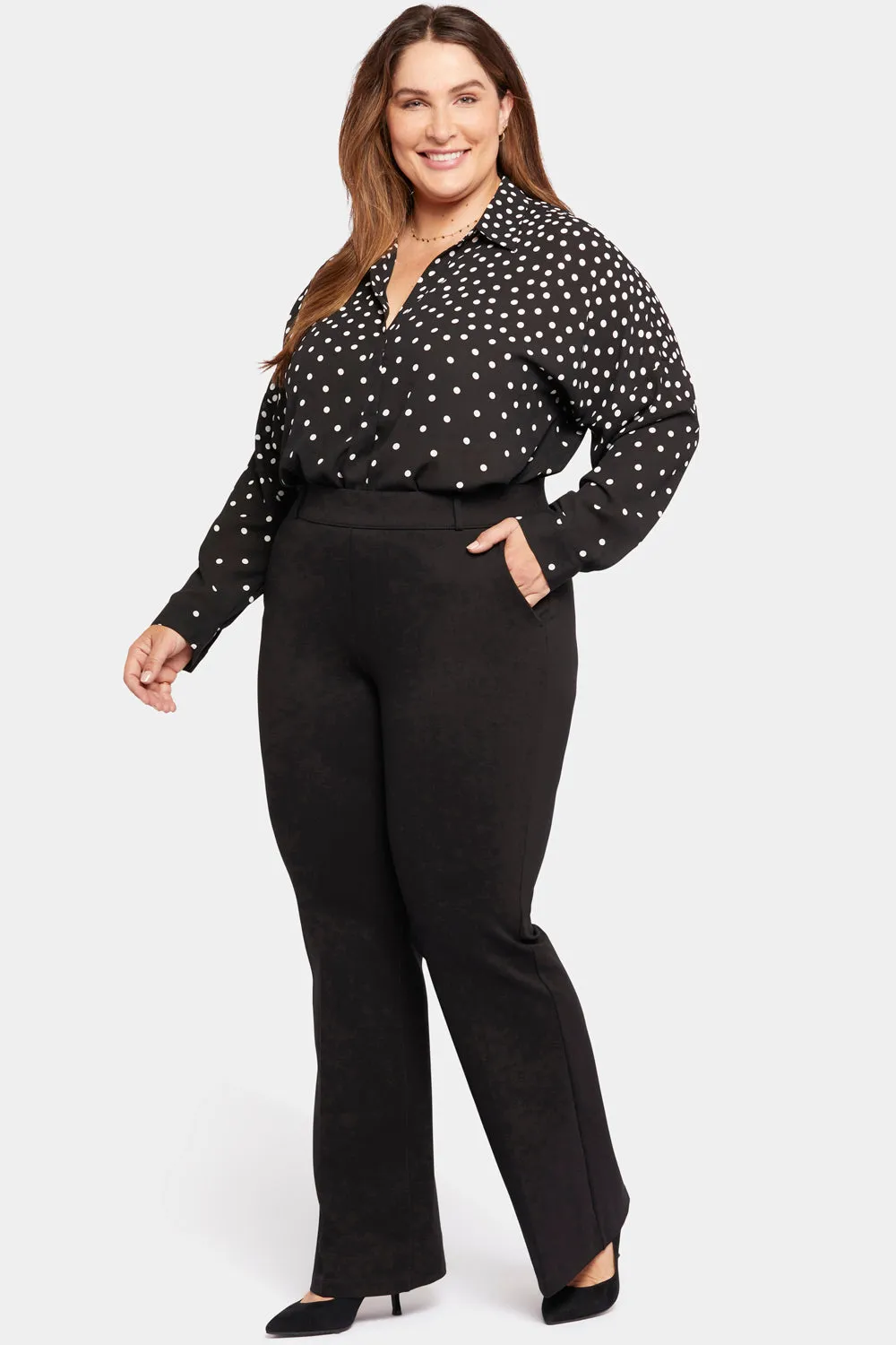 Pull-On Flared Trouser Pants In Plus Size - Black